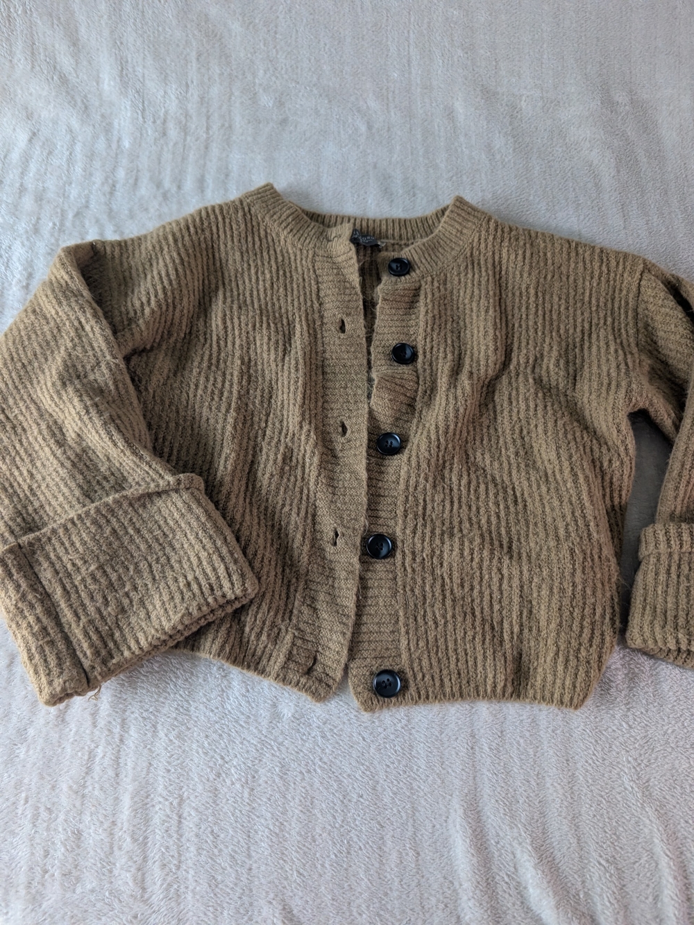 Dress Forum Tan Ribbed Button-Front Cardigan
